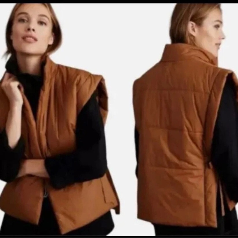 Anthropologie Pilcro Packable Nylon Brown Puffer Vest Side Ties OS.
